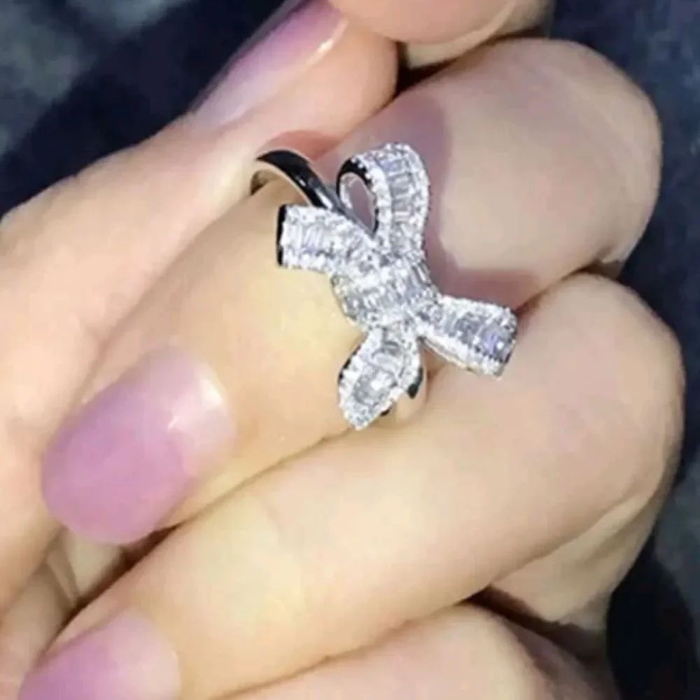 Diamond Bow Silver Ring - Picture 2 of 7